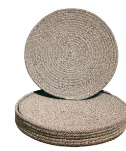 Round Placemats Set of 6, Cotton Rope Woven Table Mats, Hot Pads for Kitchen, Non Slip Heat Resistant Place Mats, 13 Inches Braided Placemat for Farmhouse Decor and Kitchen Table Decor